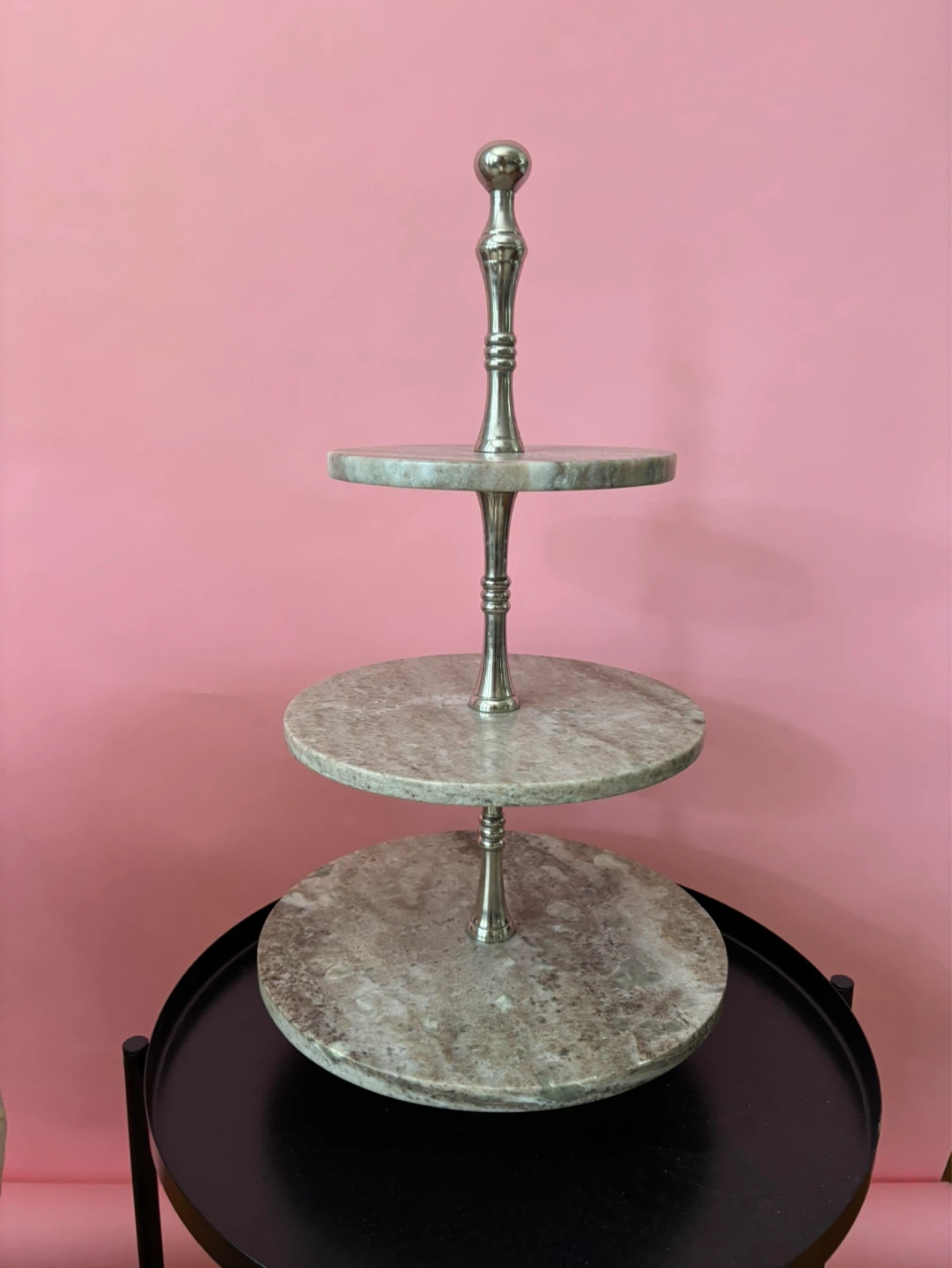 Spinning 3-Tier Marble Cake Stand
