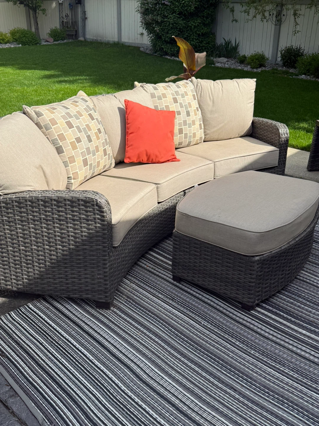 Curved Rattan Outdoor Sofa with Ottoman
