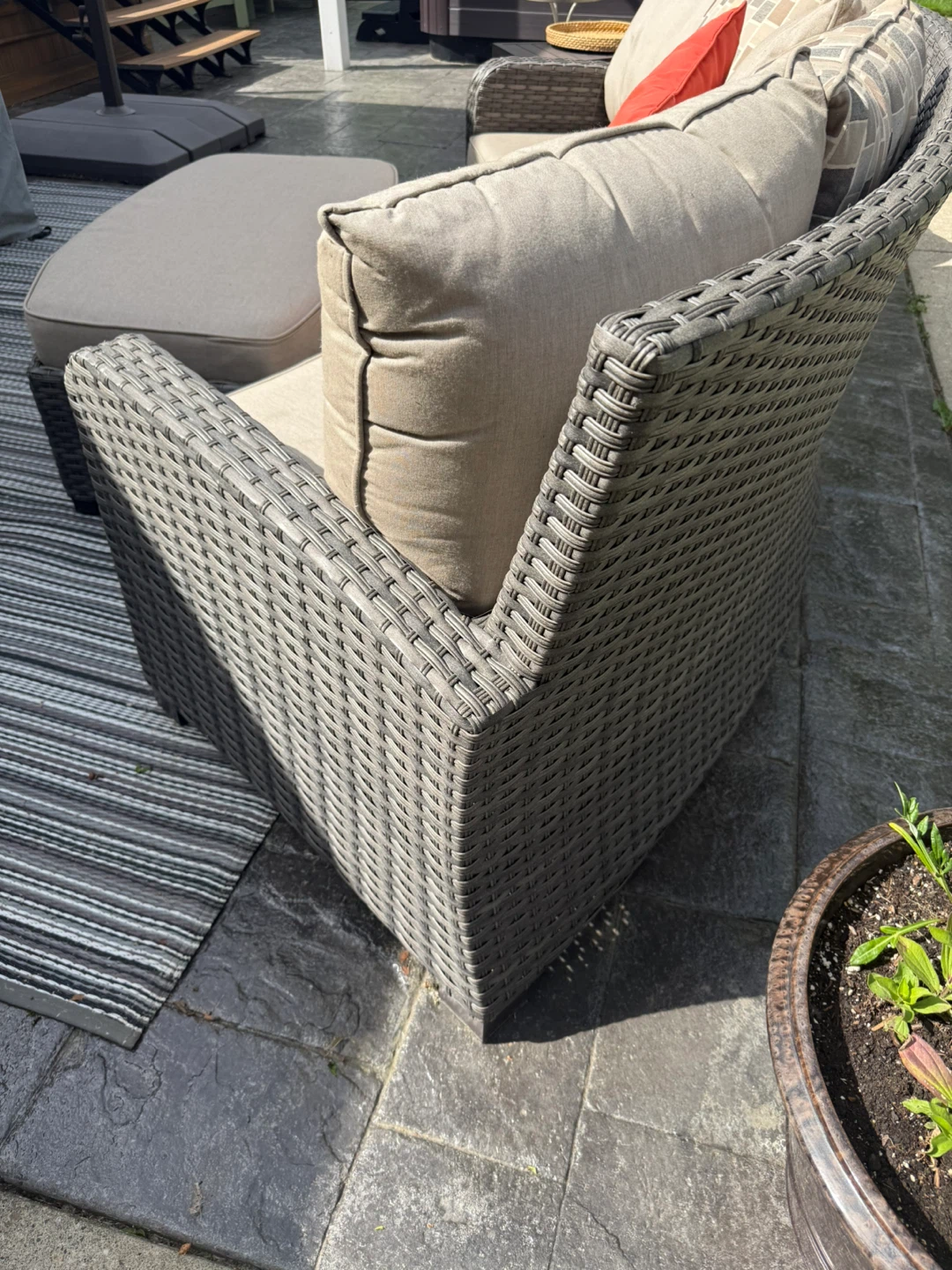 Curved Rattan Outdoor Sofa with Ottoman - photo 3