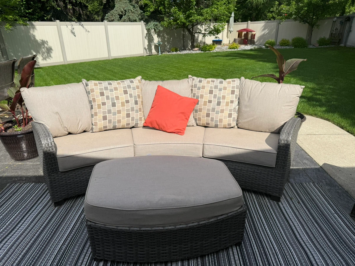 Curved Rattan Outdoor Sofa with Ottoman - photo 5