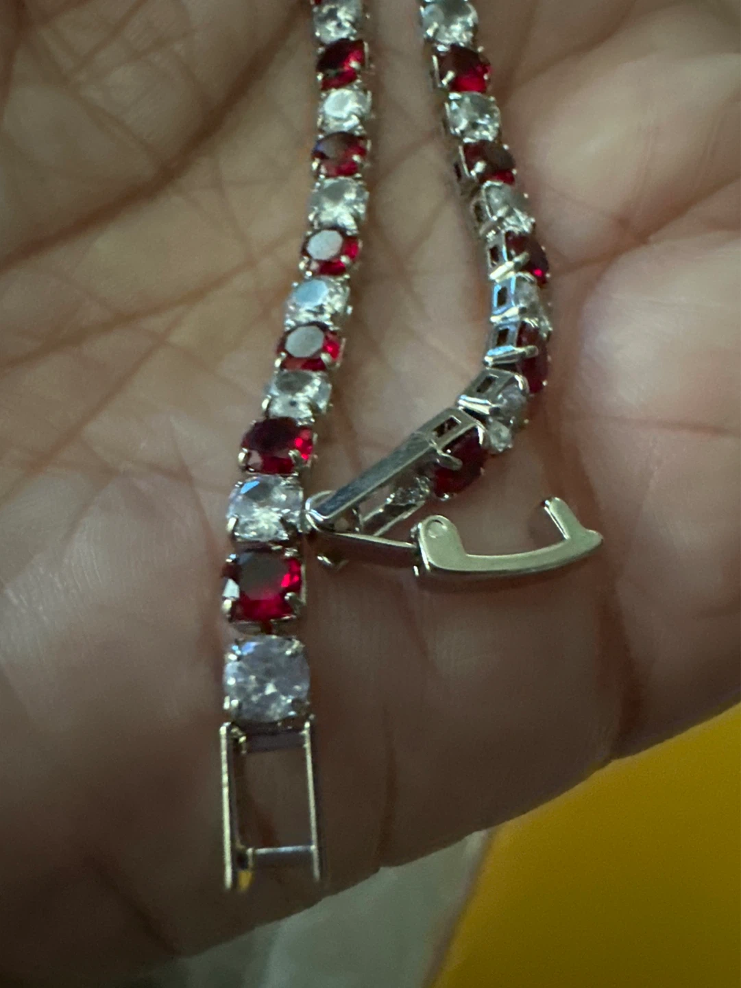 Red and Clear Stone silver Tennis Bracelet