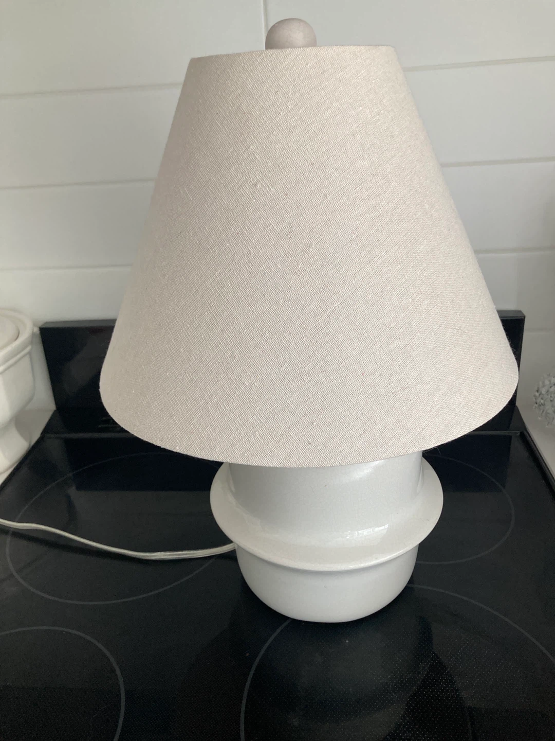 White Ceramic Table Lamp with Cream Shade