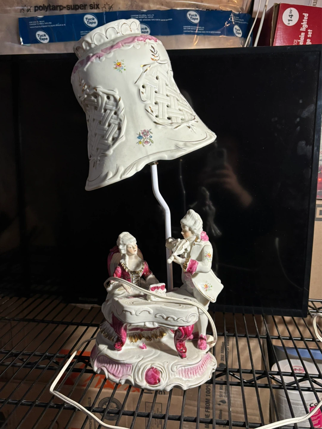 Vintage Porcelain Lamp with Musical Scene