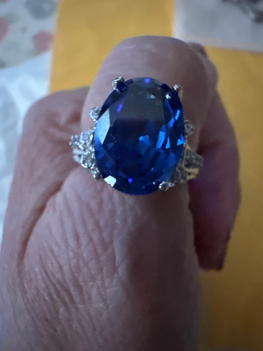 Large Blue Gemstone Ring with Silver Setting - photo 3