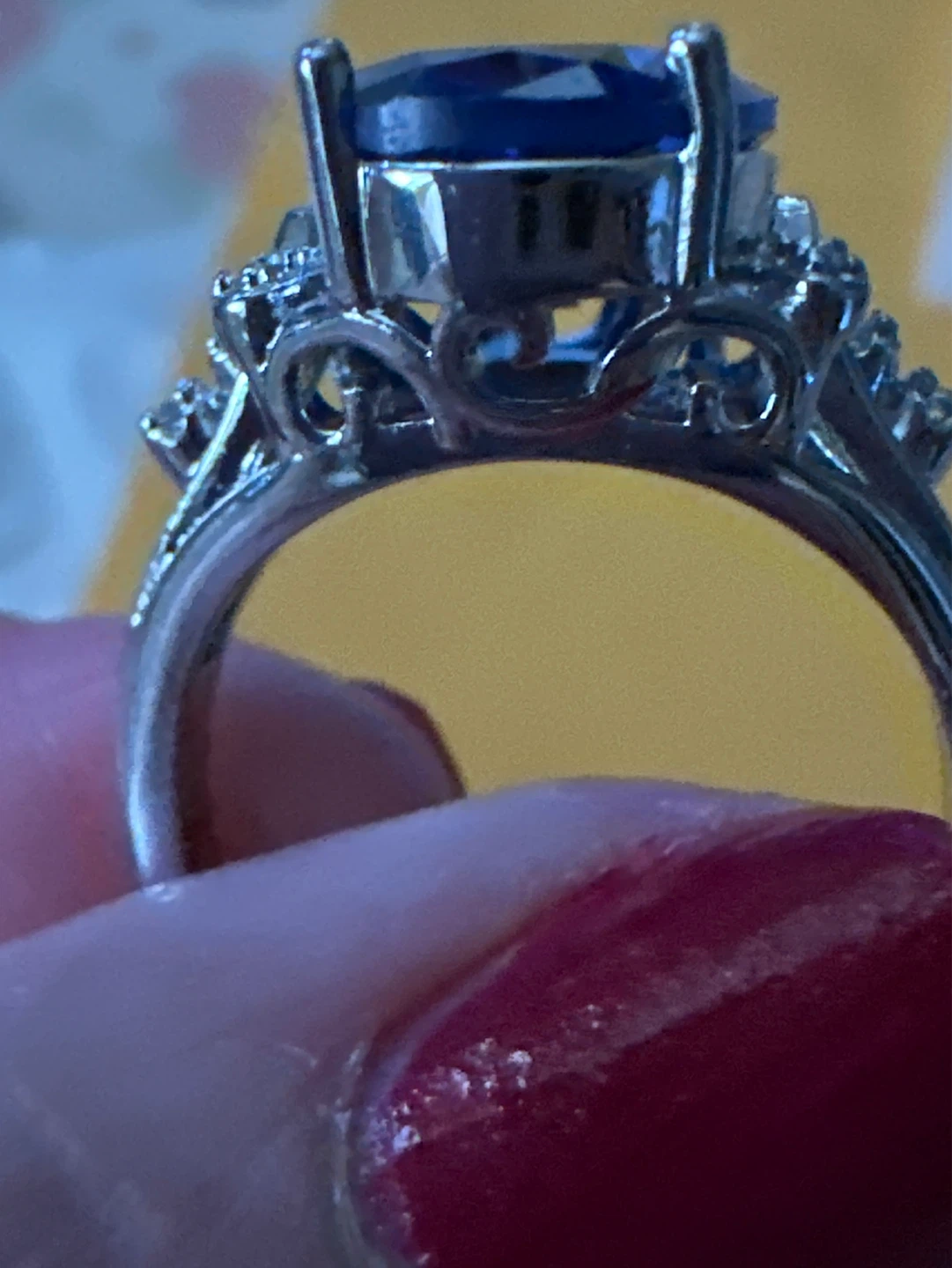 Large Blue Gemstone Ring with Silver Setting - photo 2