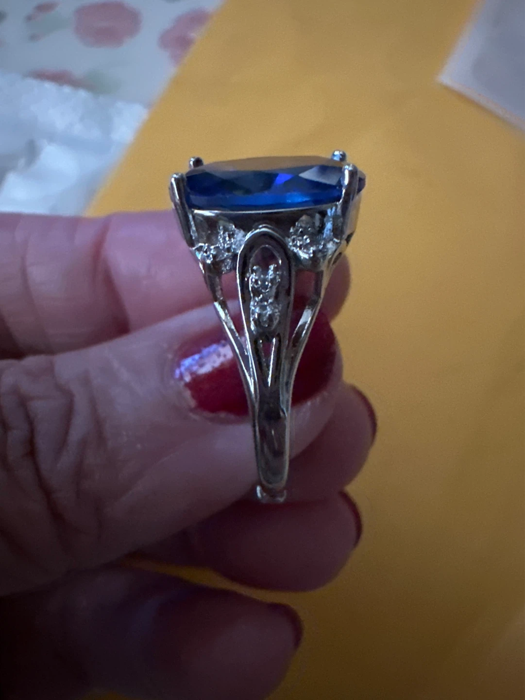 Large Blue Gemstone Ring with Silver Setting