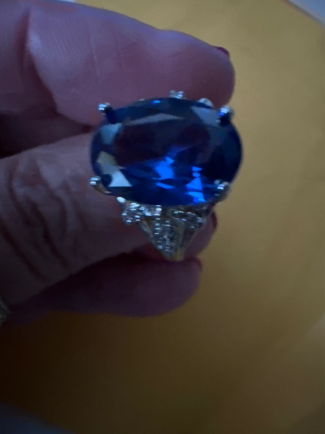 Large Blue Gemstone Ring with Silver Setting - photo 4