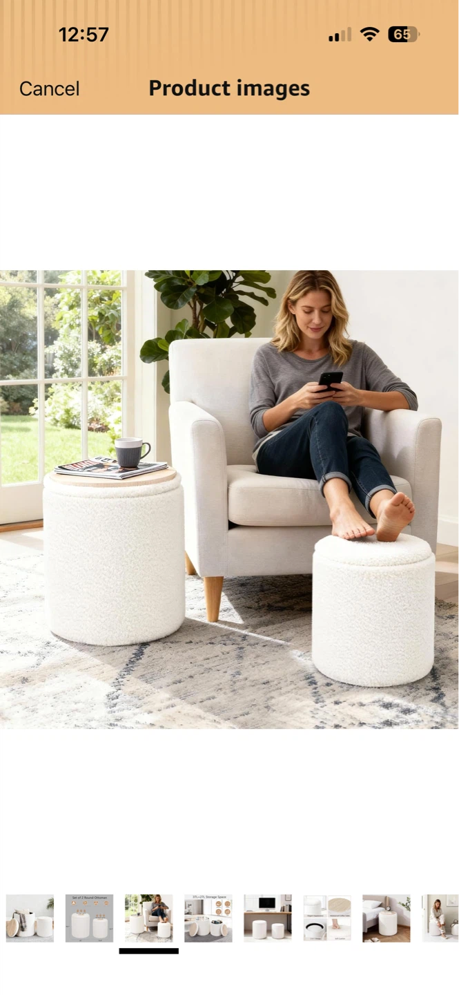 CAROLMADE Set of 2 Round Storage Ottomans - White - photo 3
