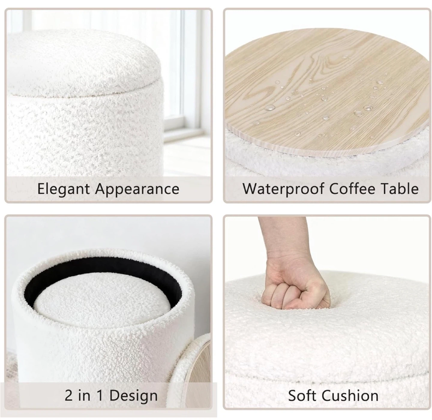 CAROLMADE Set of 2 Round Storage Ottomans - White - photo 5