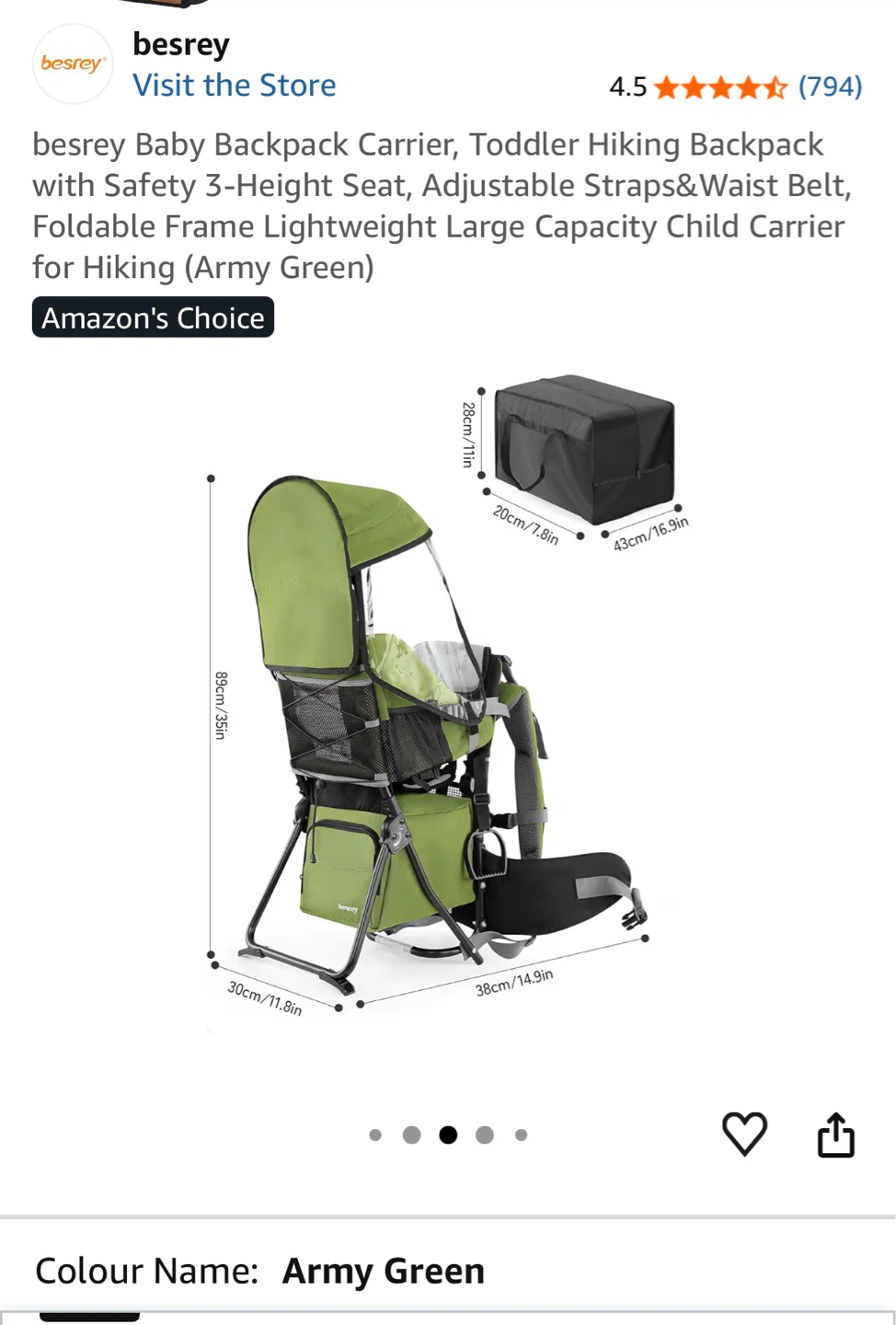 Besrey Baby Backpack Carrier - Army Green