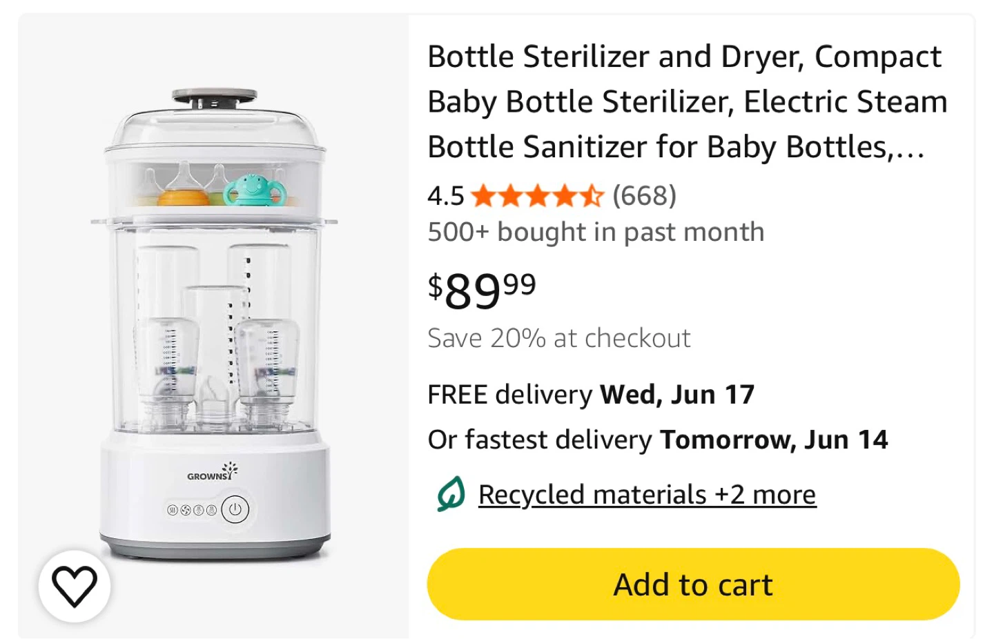 Grownsy Bottle Sterilizer and Dryer Sealed - photo 2