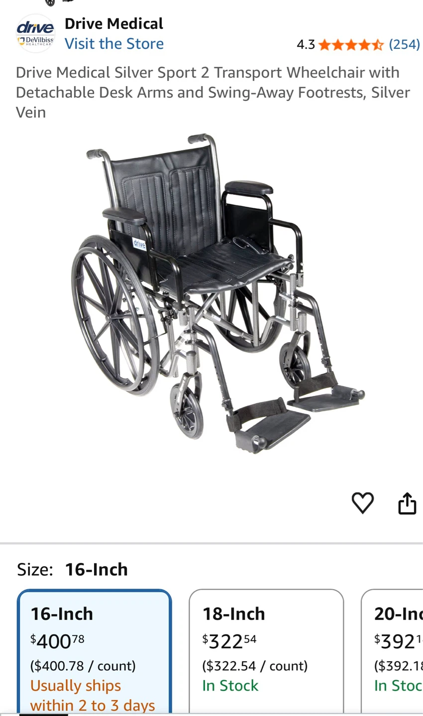 Drive Medical Silver Sport 2 Transport Wheelchair