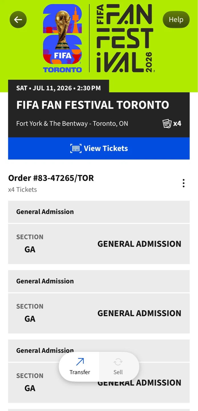 FIFA Fan Festival Toronto Tickets (4x General Admission)