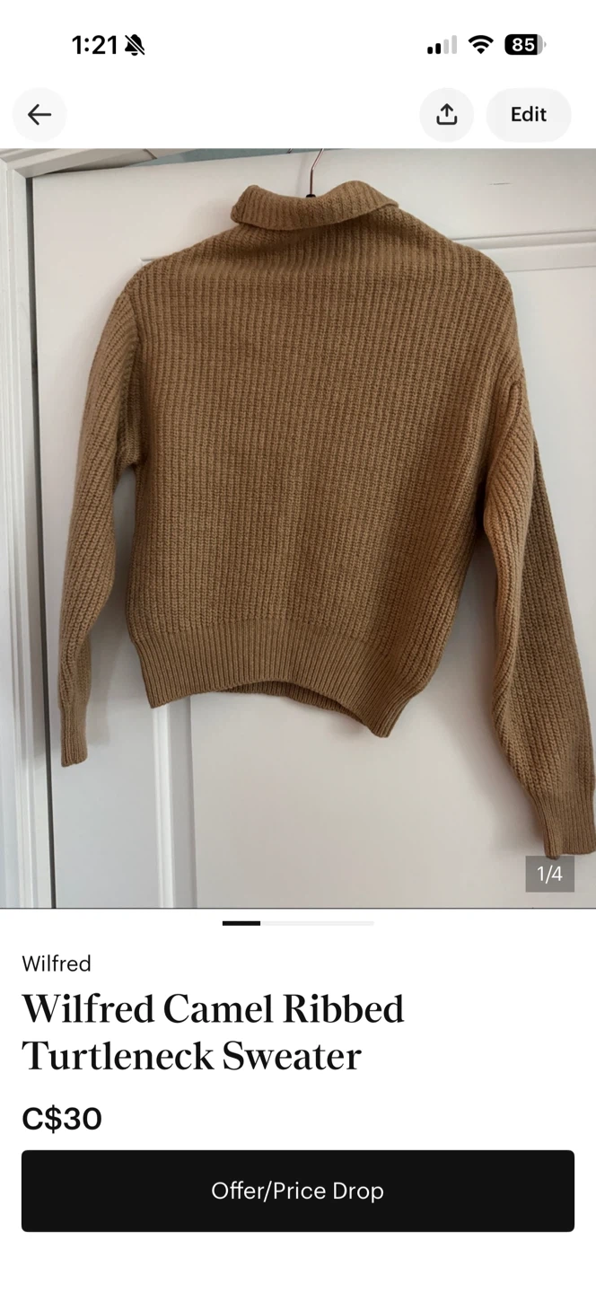 Wilfred Camel Ribbed Turtleneck Sweater
