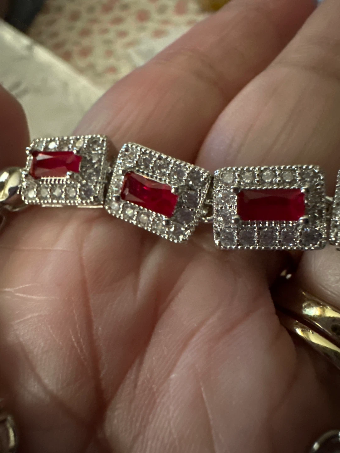 Silver Tone Bracelet with Red Stones - photo 2
