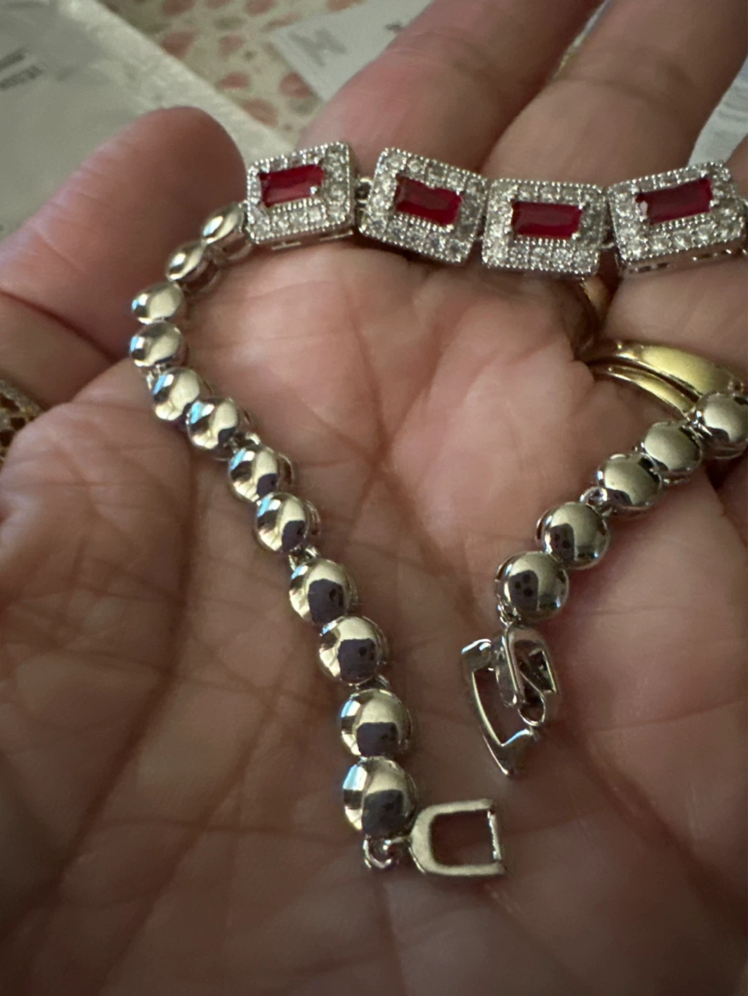 Silver Tone Bracelet with Red Stones - photo 3
