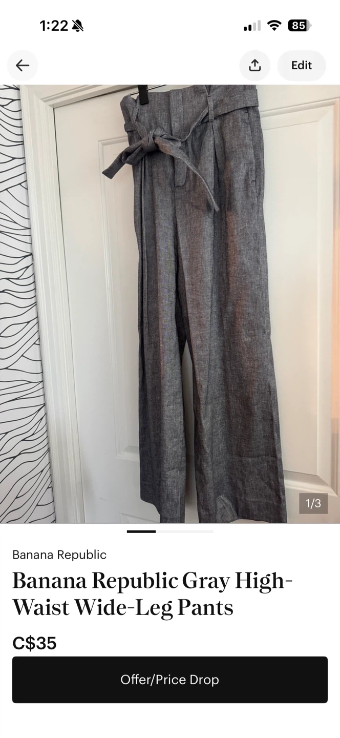 Banana Republic Gray High-Waist Wide-Leg Pants