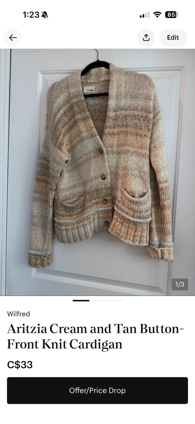 Wilfred Aritzia Cream and Tan Knit Cardigan