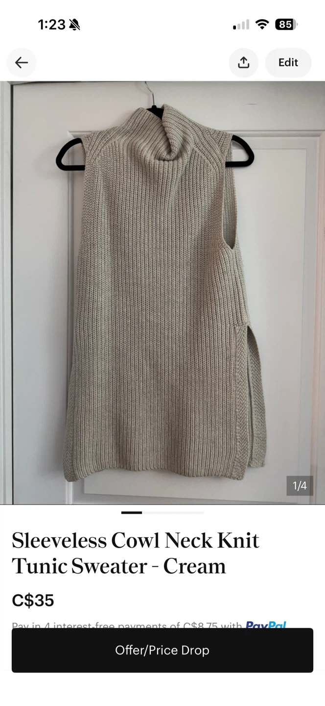 Wilfred Sleeveless Cowl Neck Knit Tunic Sweater - Cream - Size S