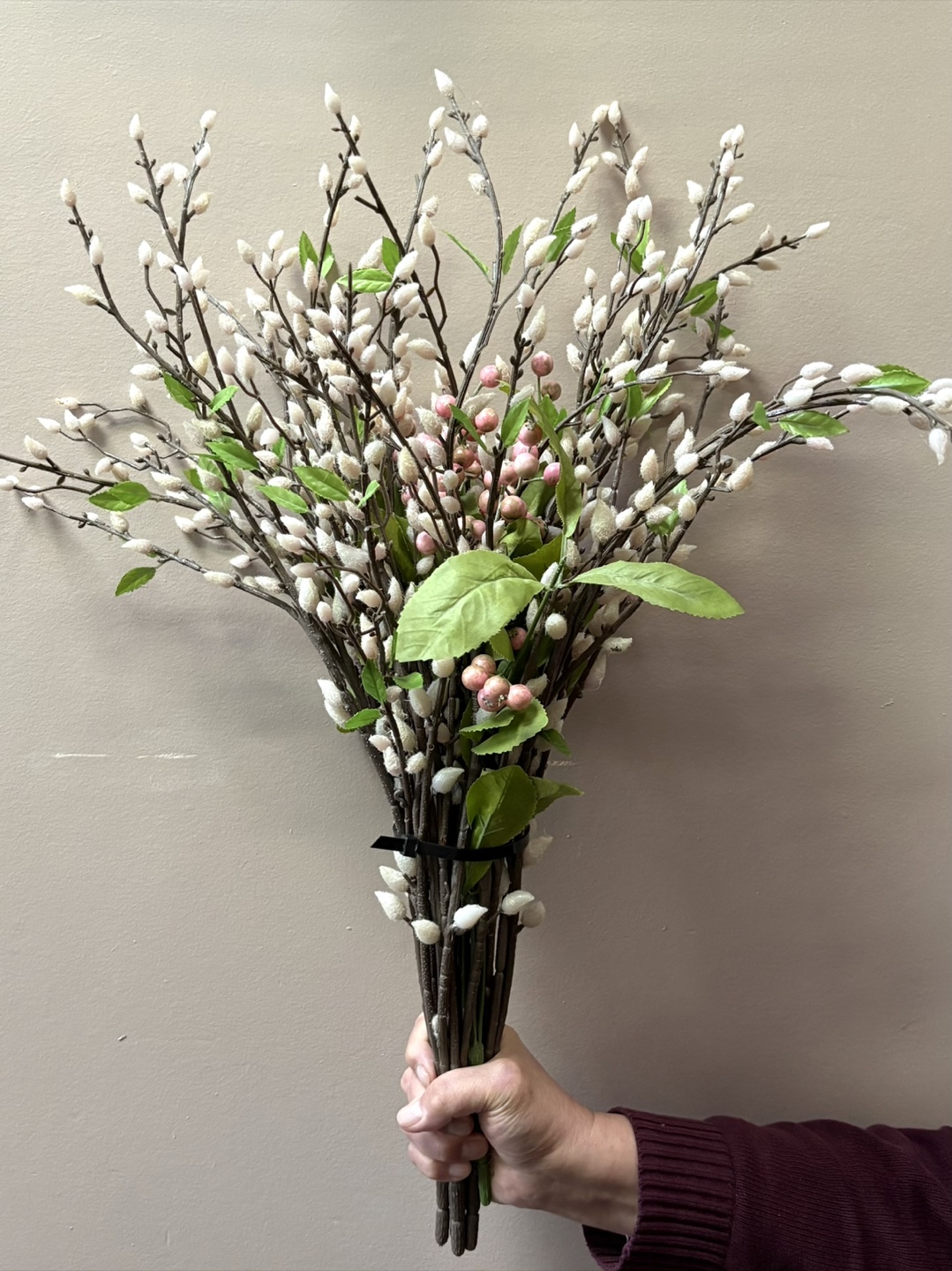 Faux Pussy Willow and Berry Stems Bouquet 💐