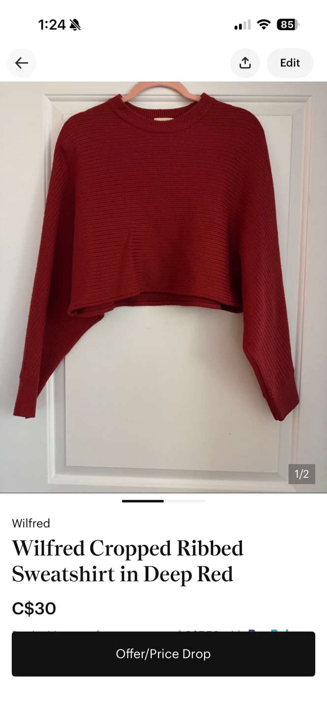 Wilfred Cropped Ribbed Sweatshirt in Deep Red