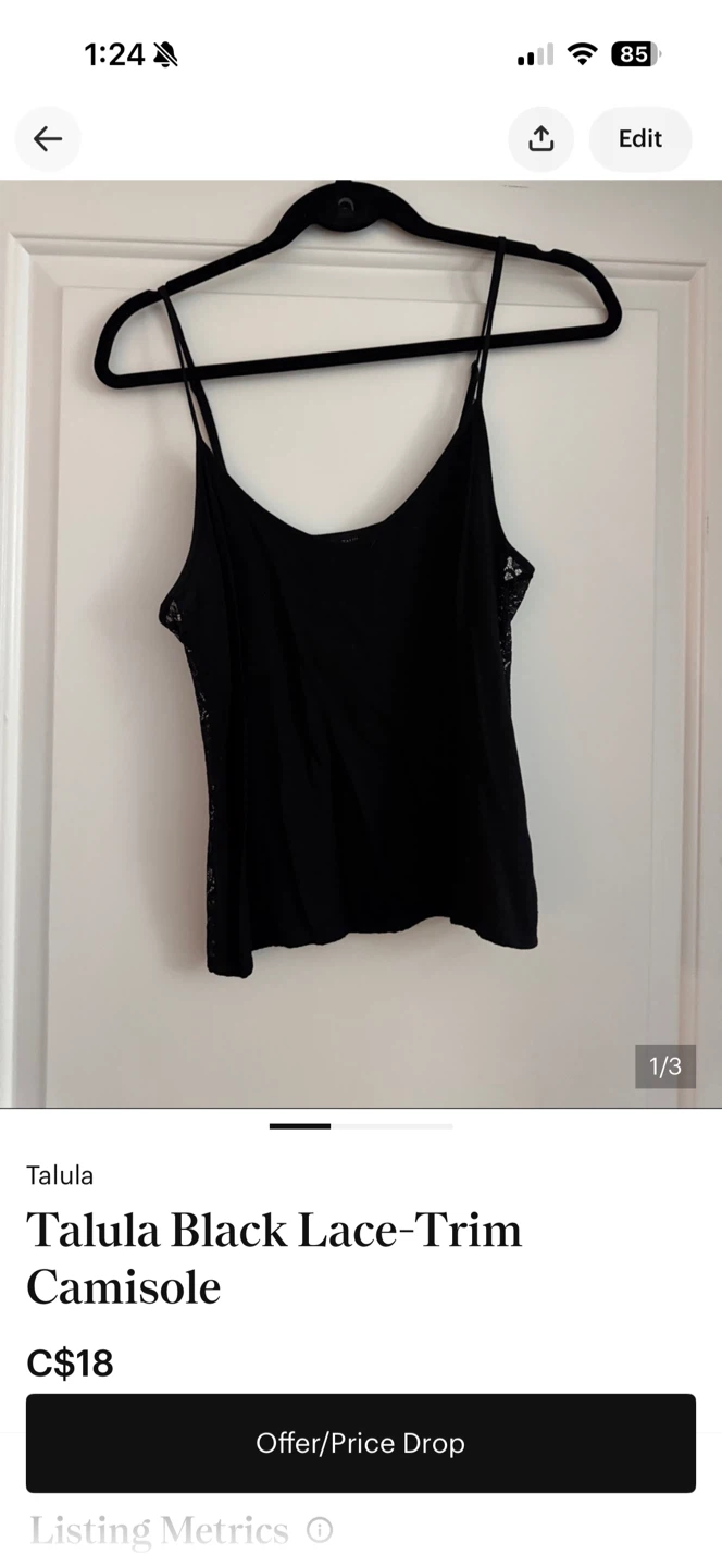 Talula Black Lace-Trim Camisole