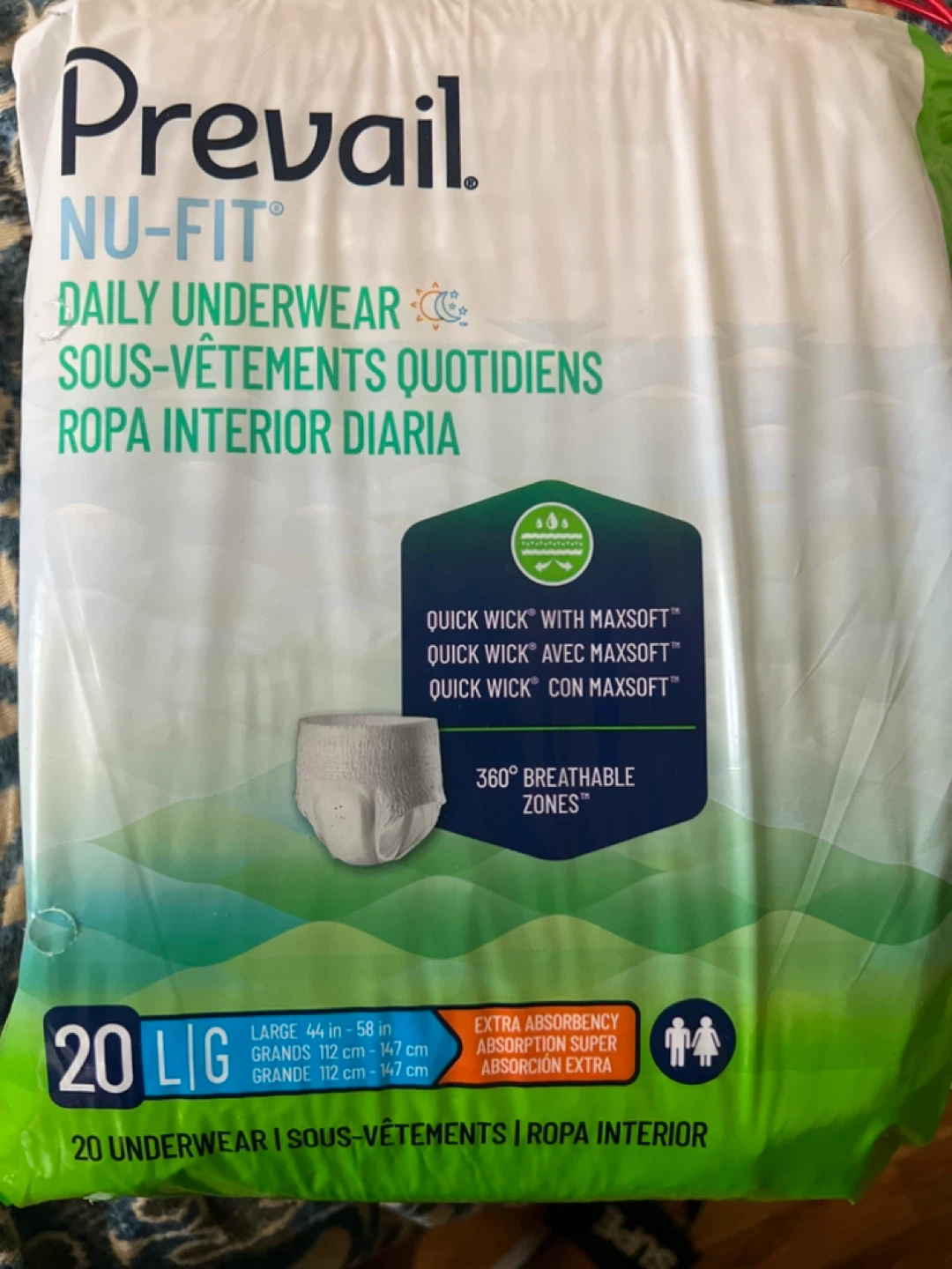 Prevail Nu-Fit Large Daily Underwear (20 count)