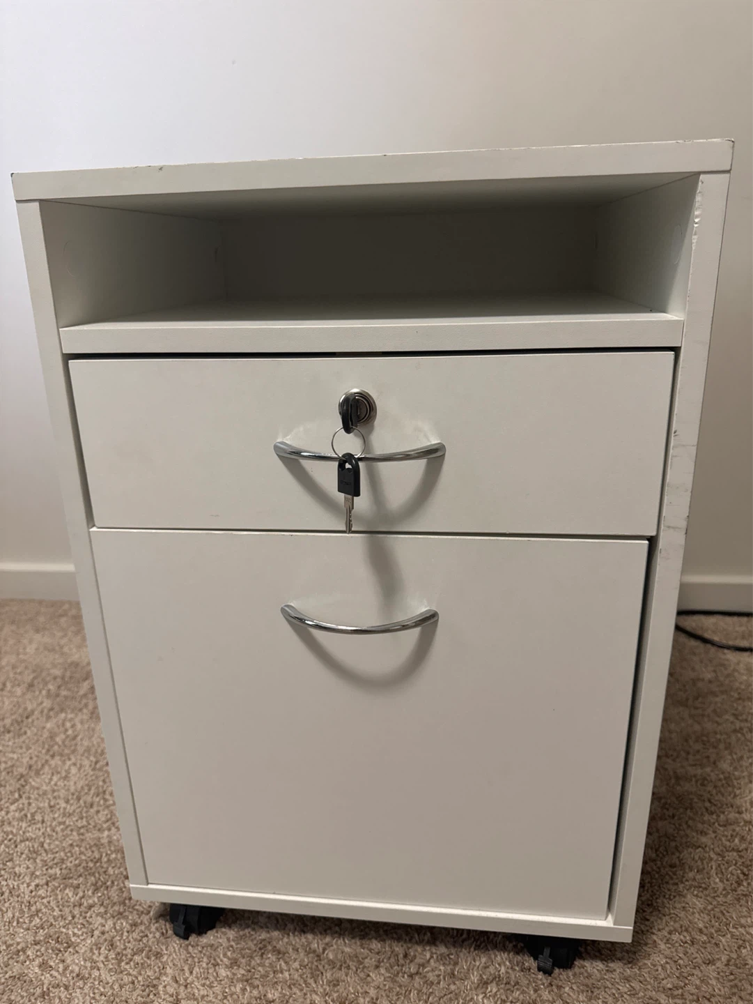 White 2-Drawer Mobile Filing Cabinet with Lock