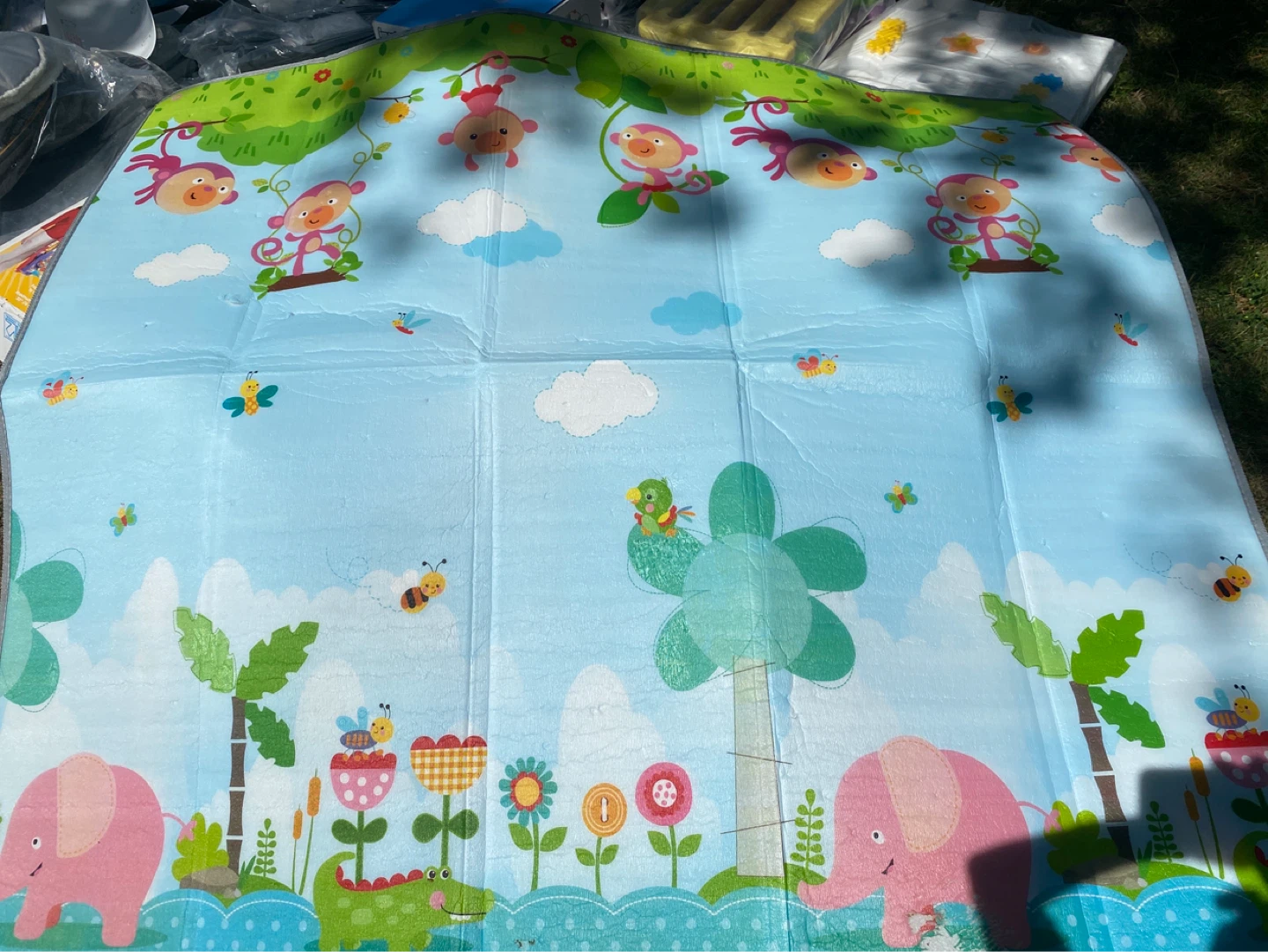 Reversible Play Mat with Monkeys and Elephants