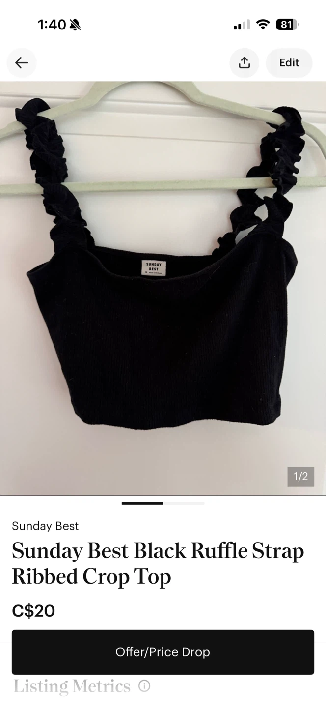 Sunday Best Black Ruffle Strap Ribbed Crop Top