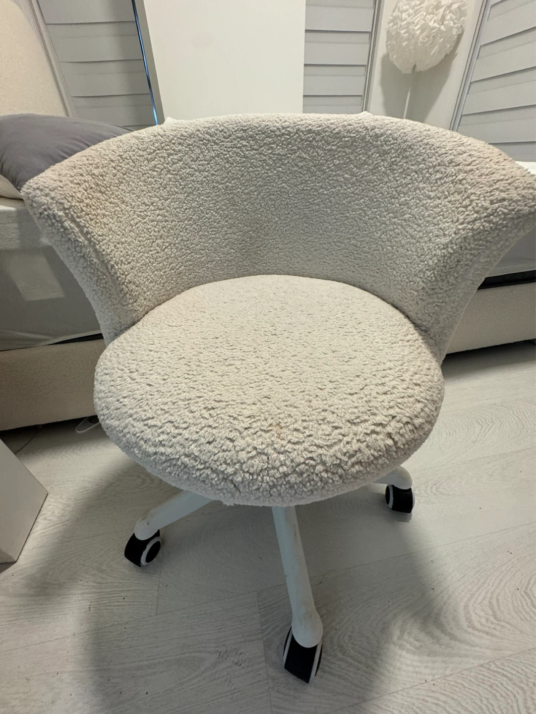 Cream Sherpa Accent Chair with Swivel Base