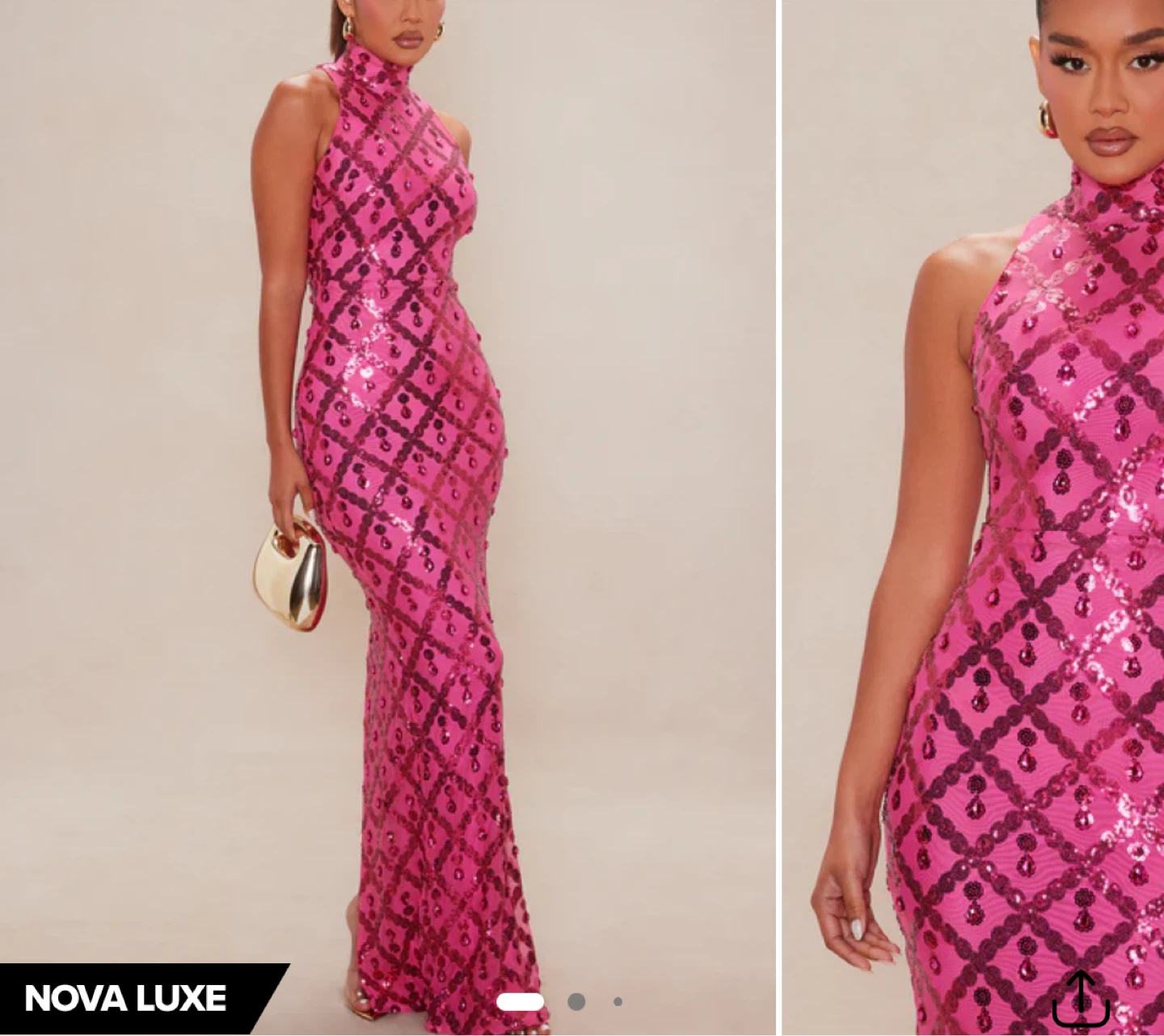 Sequin Gem Francesca Embellished Mock Neck Gown XS