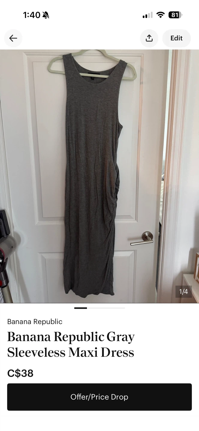 Banana Republic Gray Sleeveless Maxi Dress
