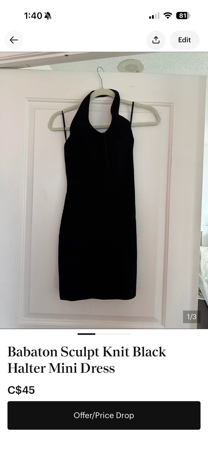 Babaton Sculpt Knit Black Halter Mini Dress