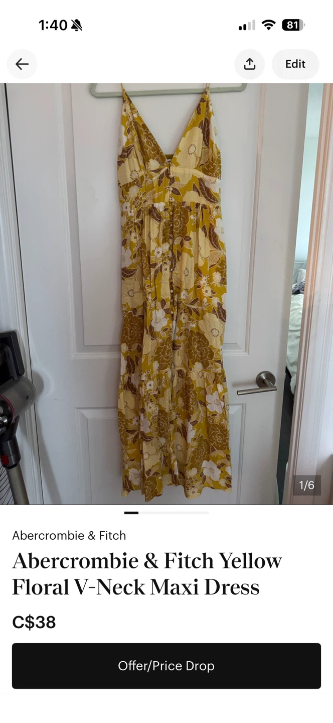 Abercrombie & Fitch Yellow Floral V-Neck Maxi Dress