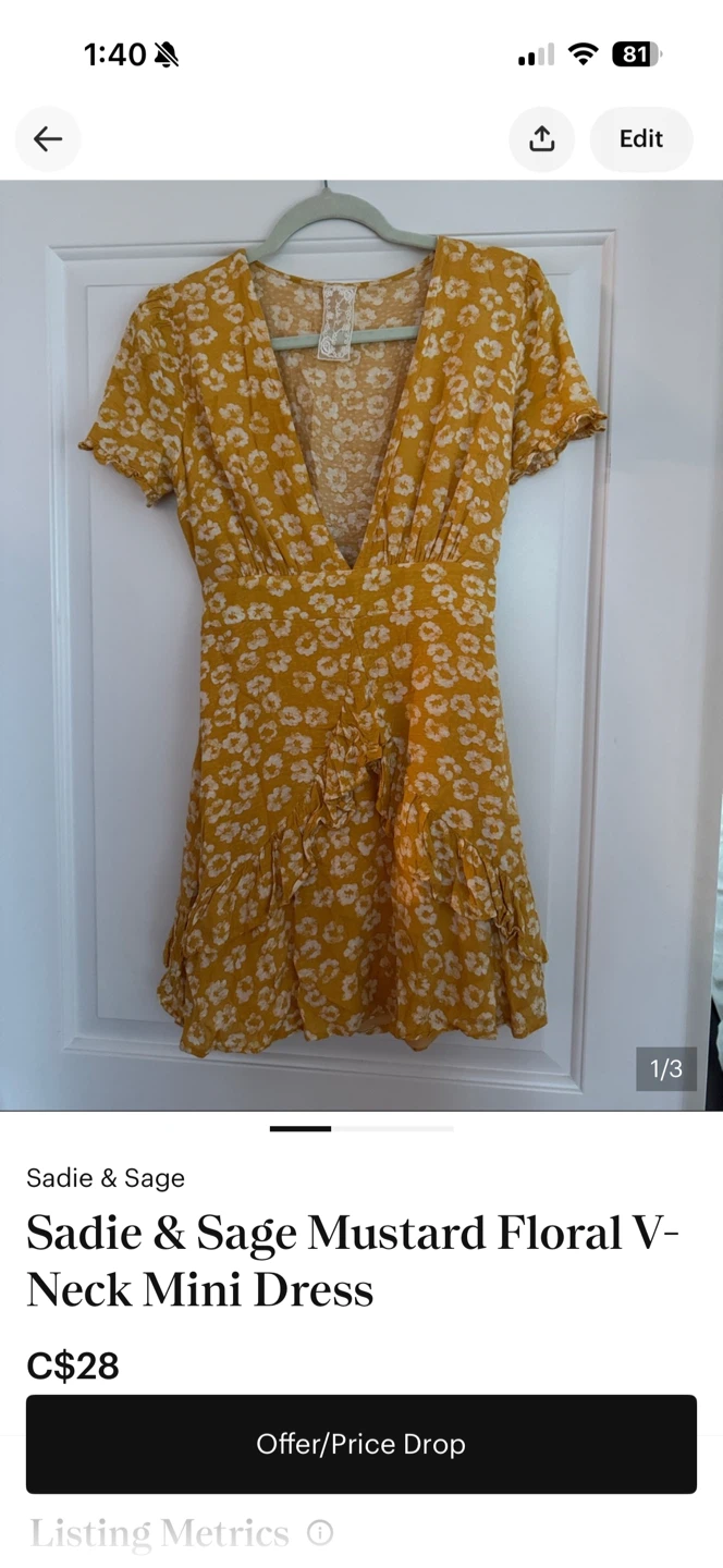 Sadie & Sage Mustard Floral V-Neck Mini Dress