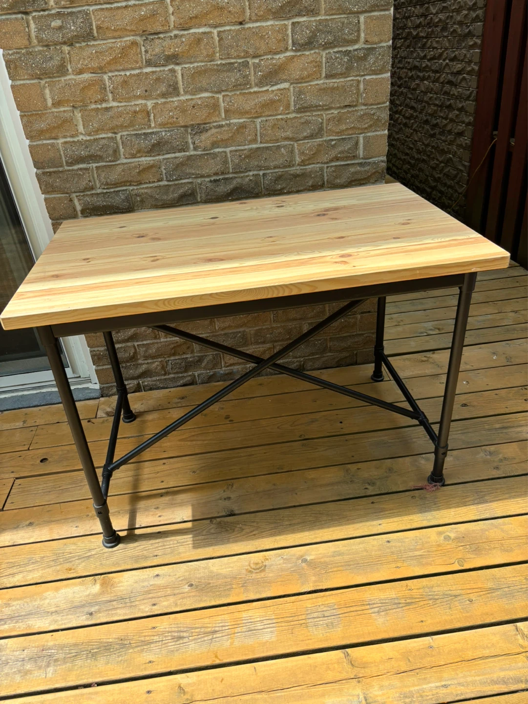 Pine Wood Top Table with Metal Legs