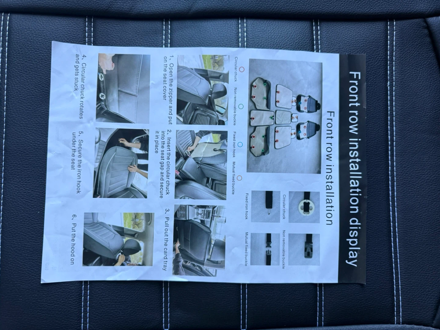 Black Faux Leather Car Seat Covers with White Stitching - photo 5