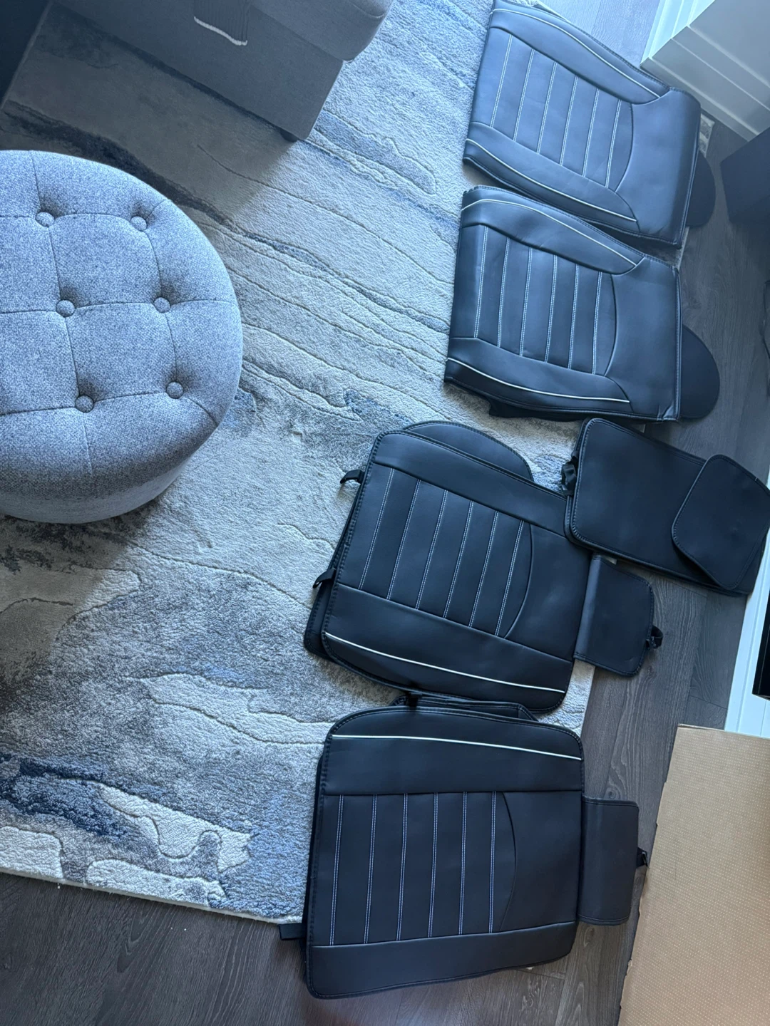Black Faux Leather Car Seat Covers with White Stitching - photo 4