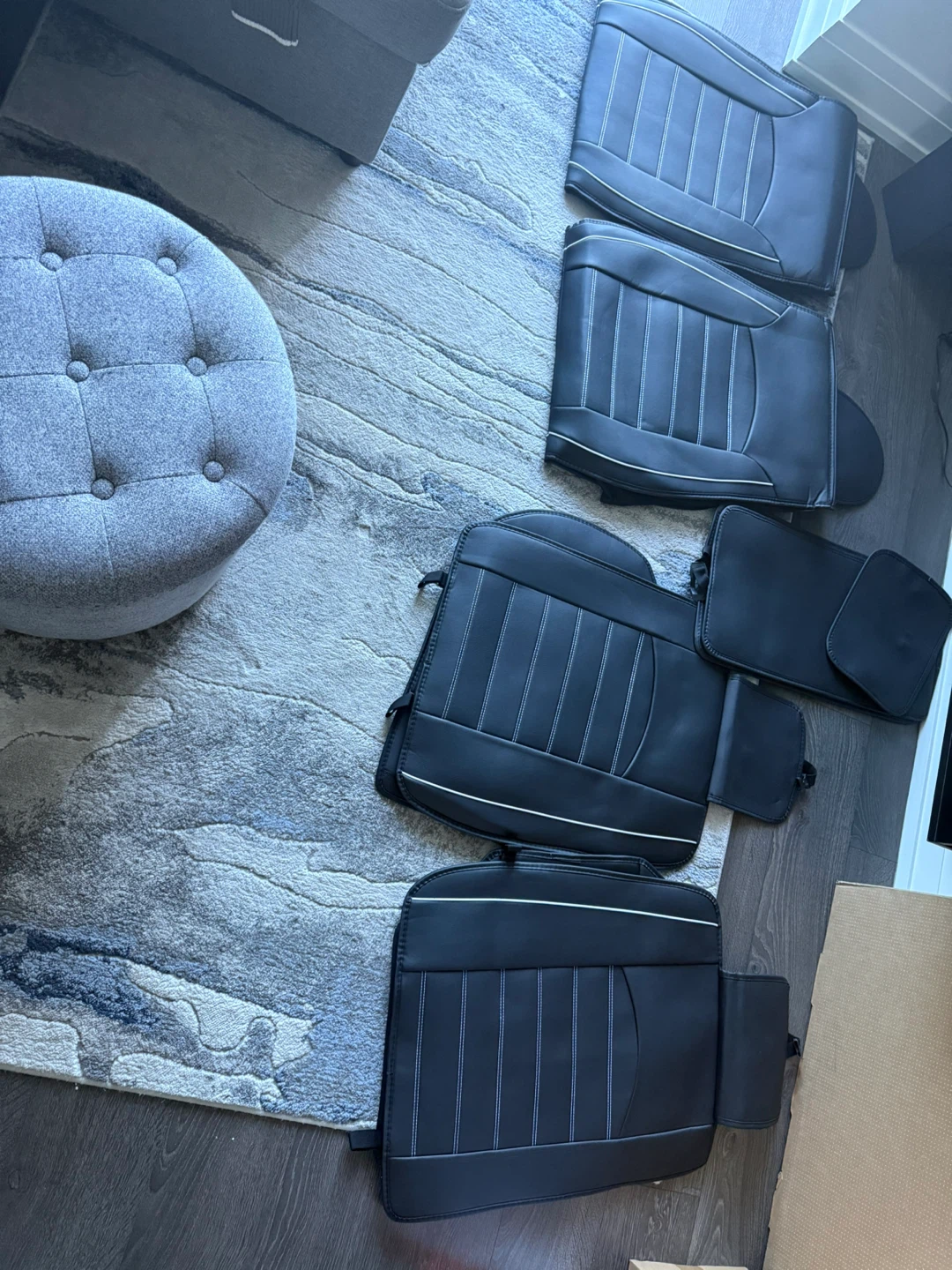 Black Faux Leather Car Seat Covers with White Stitching - photo 3