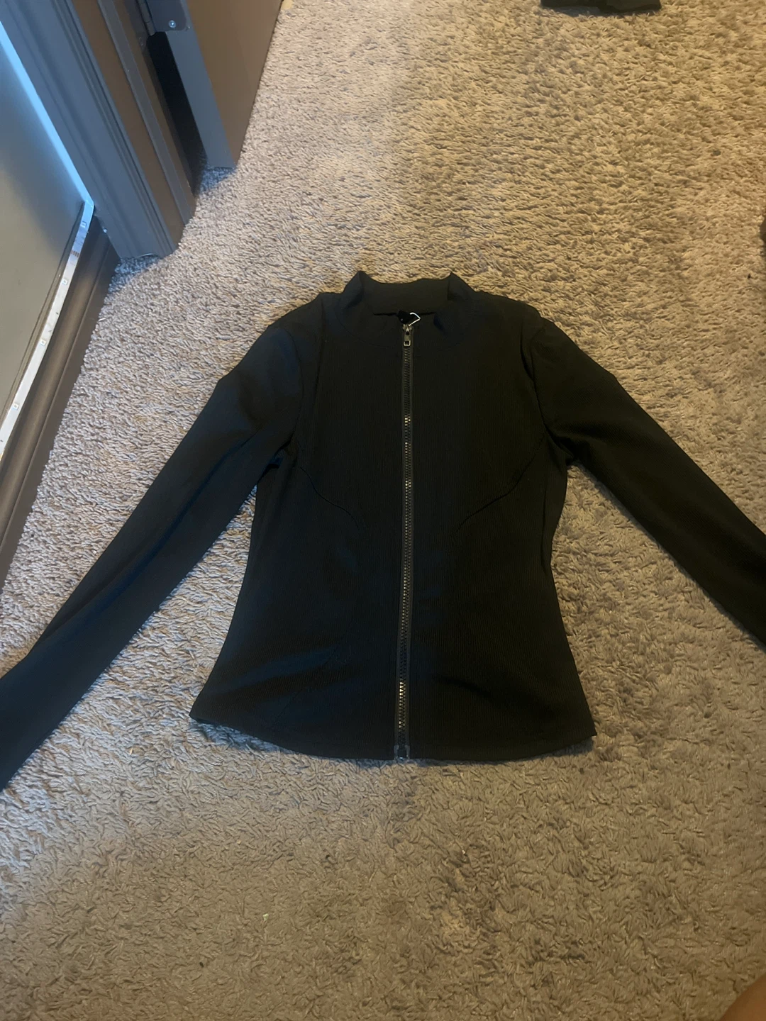 SHEIN Black Ribbed Zip-Up Jacket