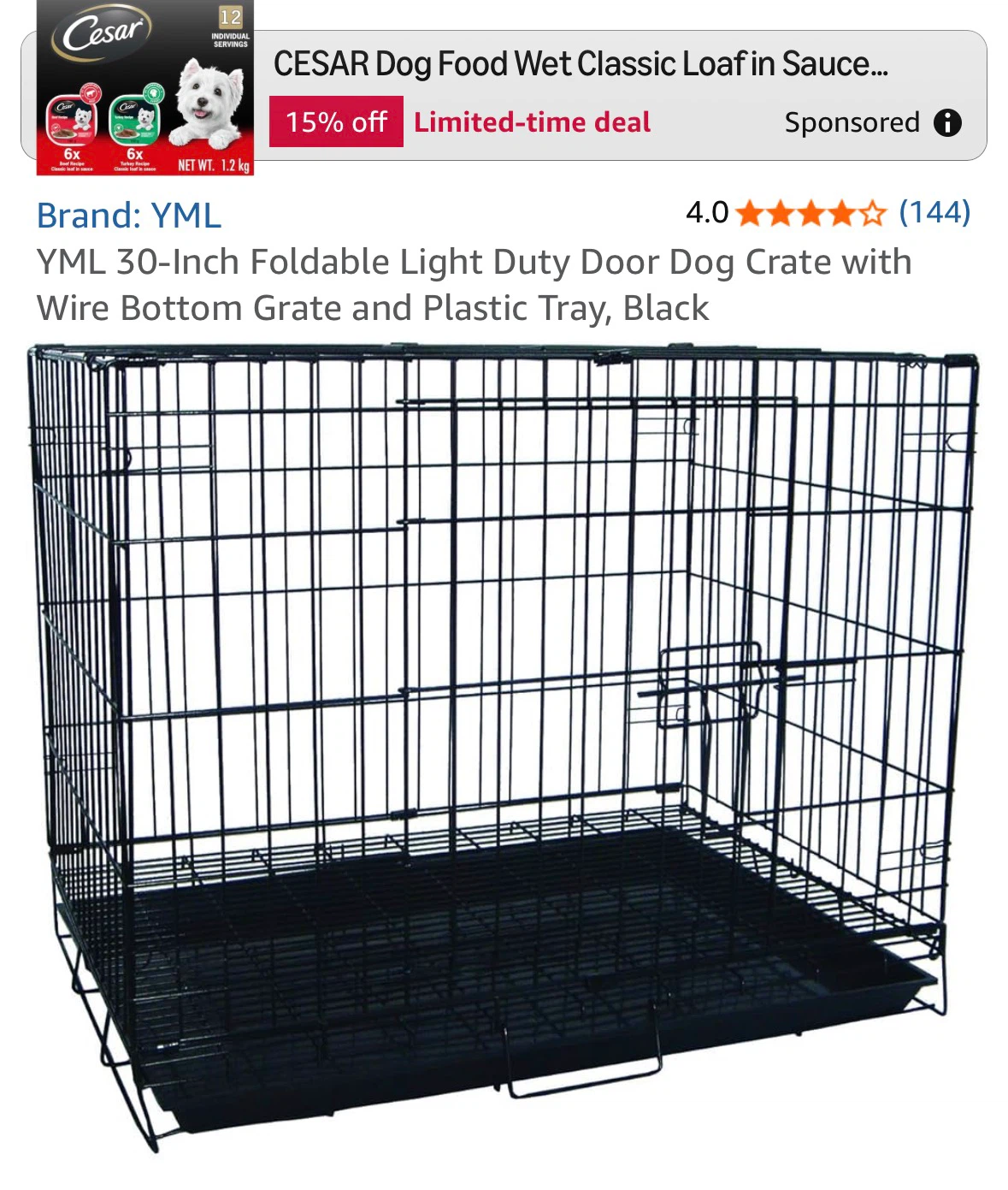 YML 30-Inch Foldable Light Duty Dog Crate - Black - photo 2