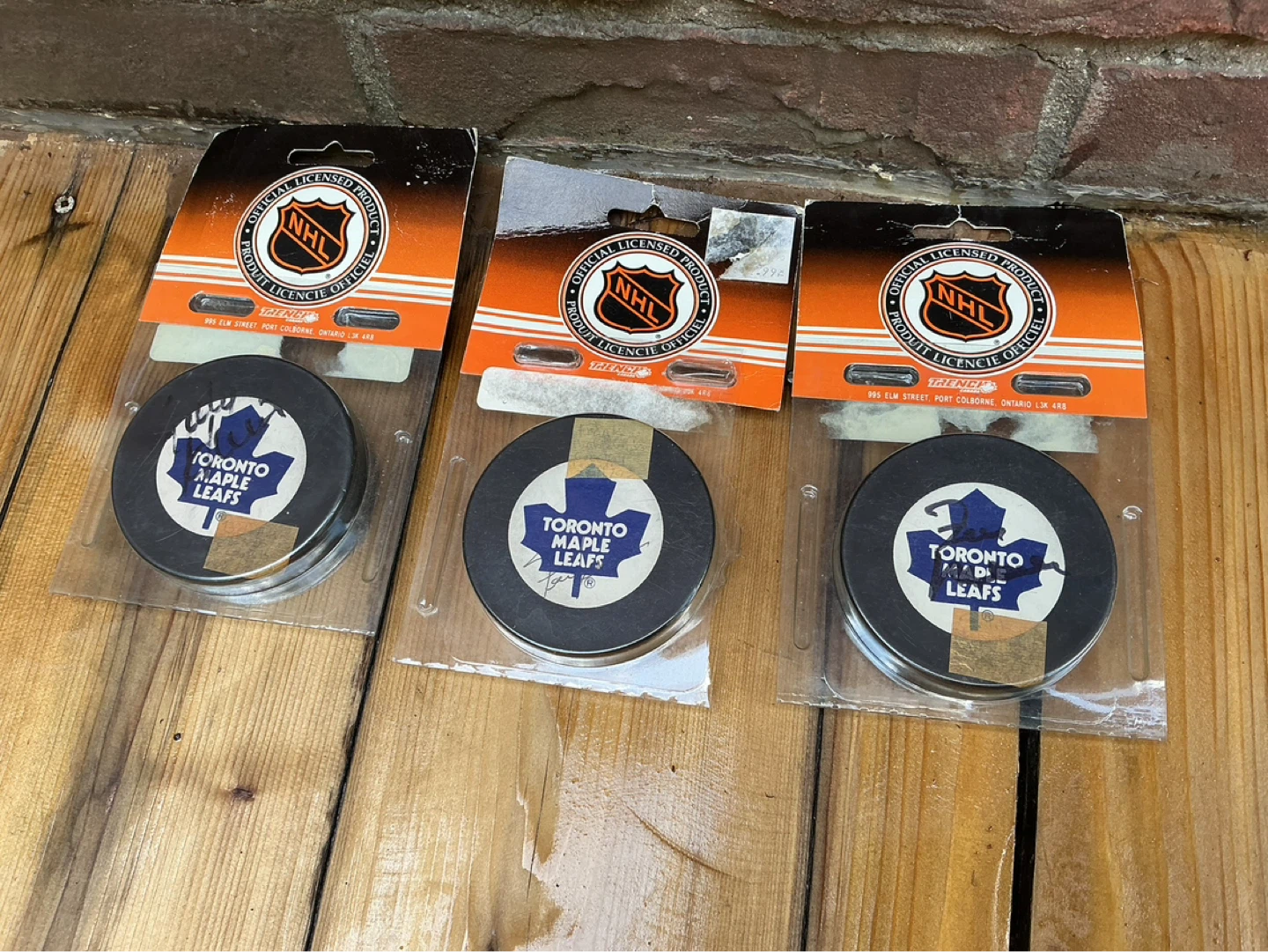 1980’s 3 Signed Vintage TORONTO MAPLE LEAFS TRENCH Hockey Pucks