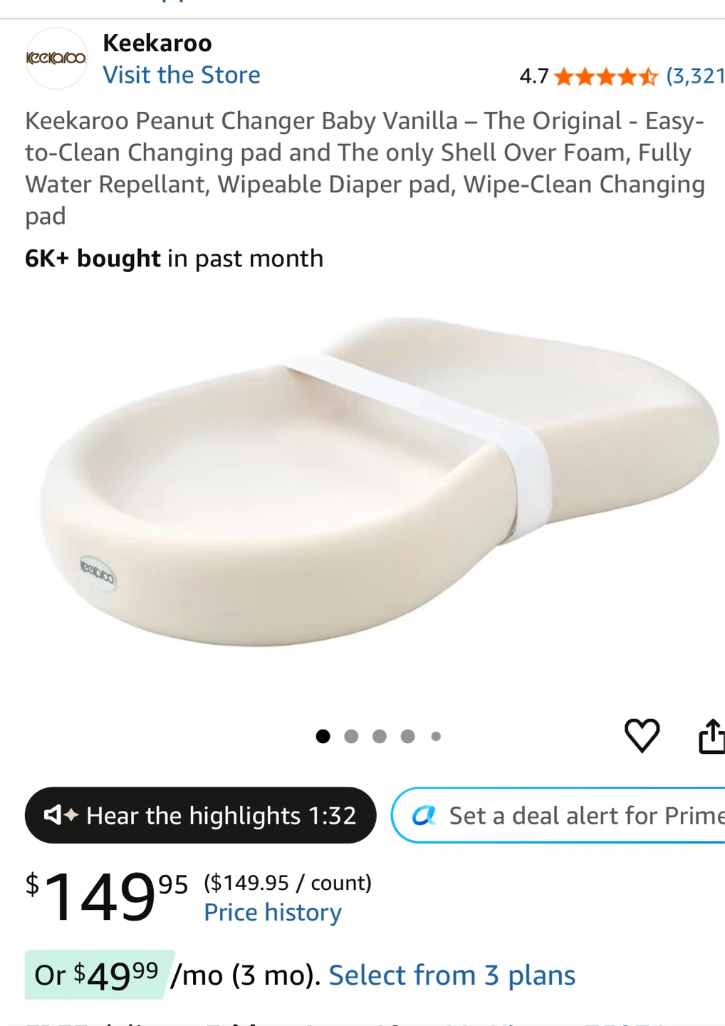 Keekaroo Peanut Changing Pad - Vanilla