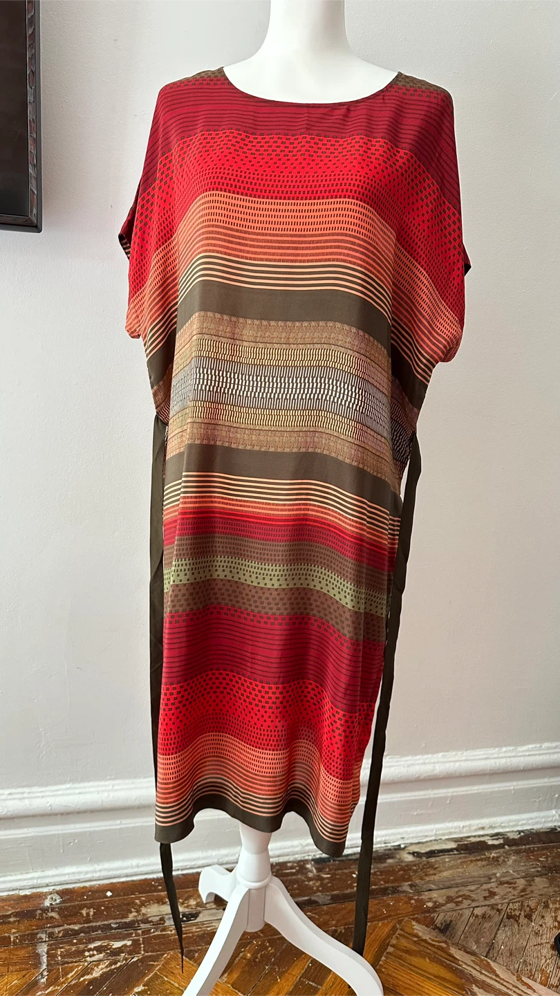 Monsoon Women's Silk Kaftan Dress Size M Red Geometric Print - photo 3