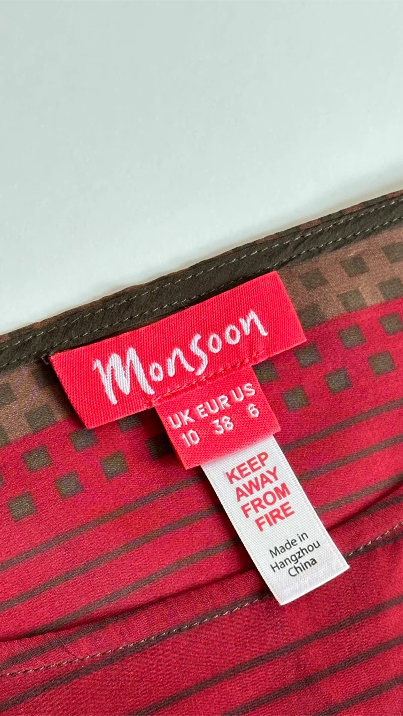 Monsoon Women's Silk Kaftan Dress Size M Red Geometric Print - photo 5