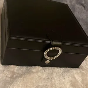 Black Faux Leather Jewelry Box with Mirror