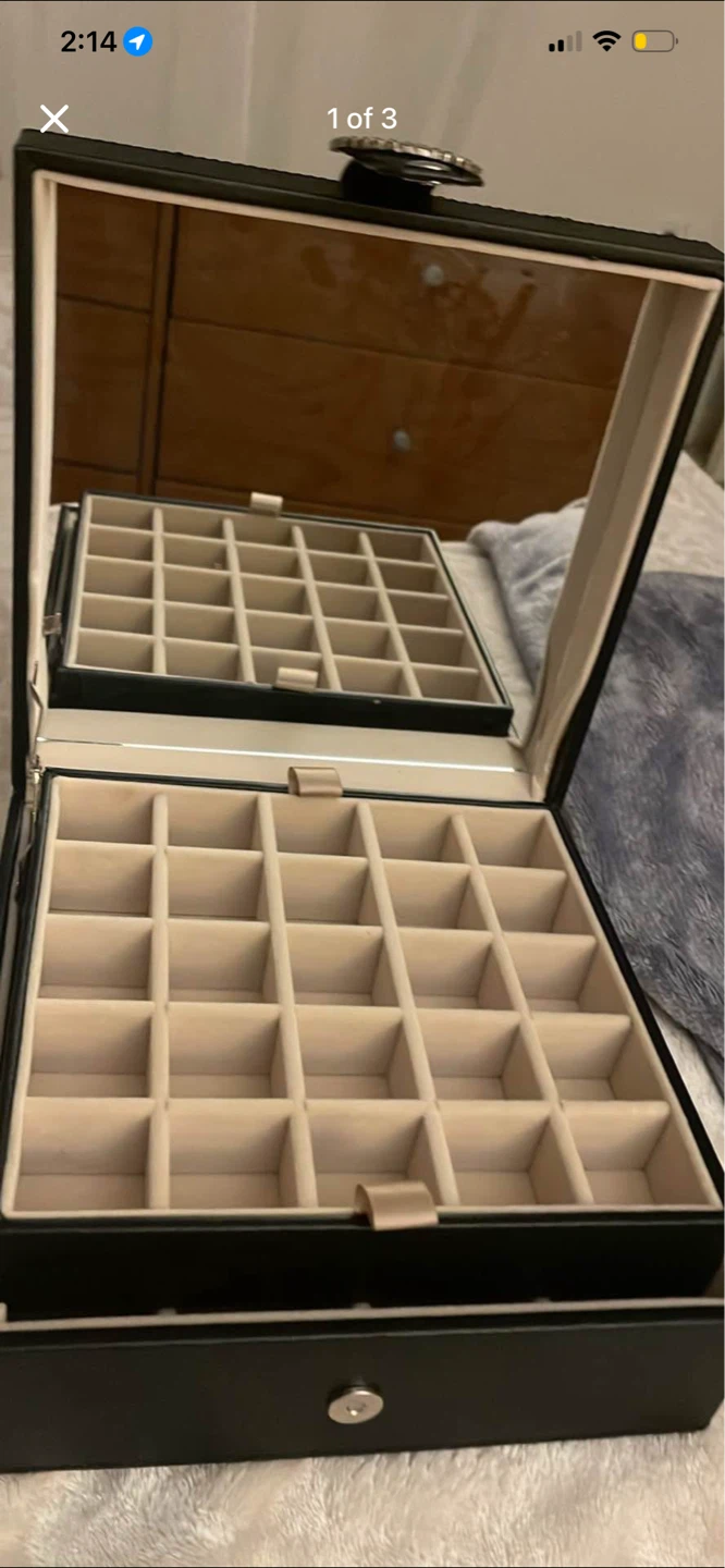 Black Faux Leather Jewelry Box with Mirror - photo 3