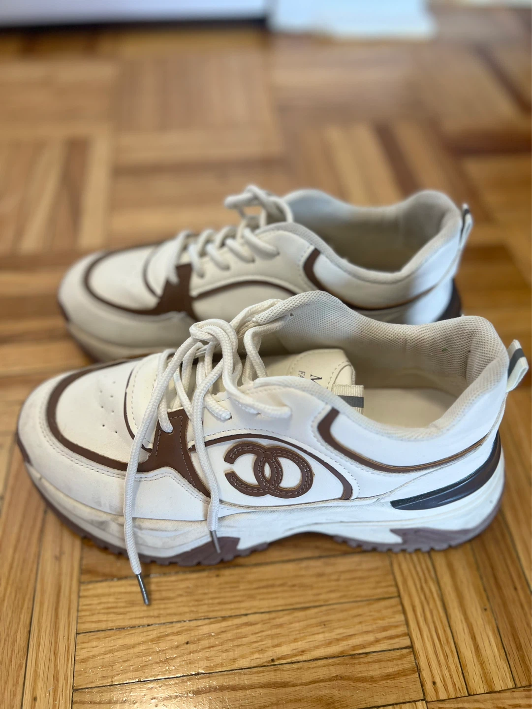 White and Brown Fashion Sneakers