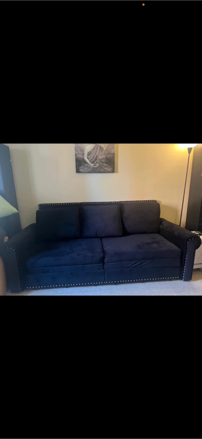Black Velvet Sofa with Nailhead Trim